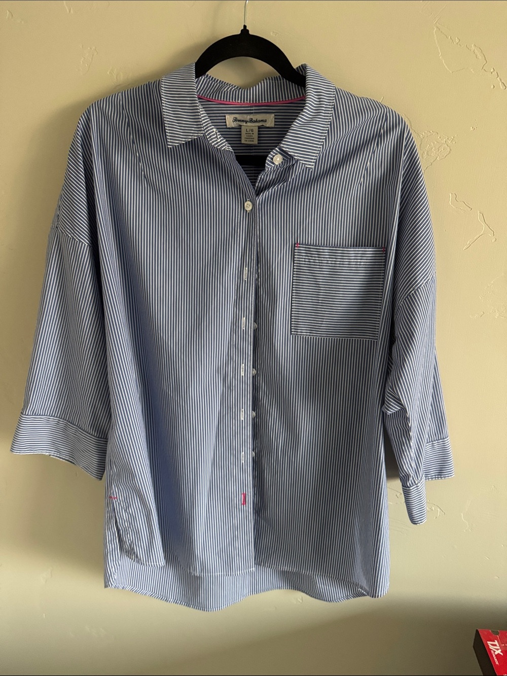 Tommy bahama blue and white stripe three-quarter sleeve shirt